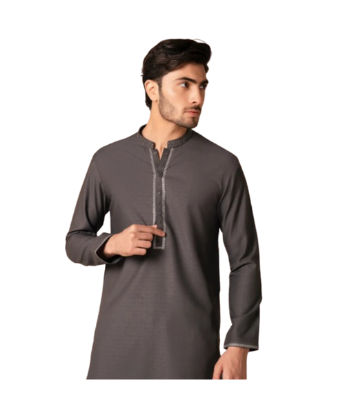 Charcoal Textured Formal Kurta
