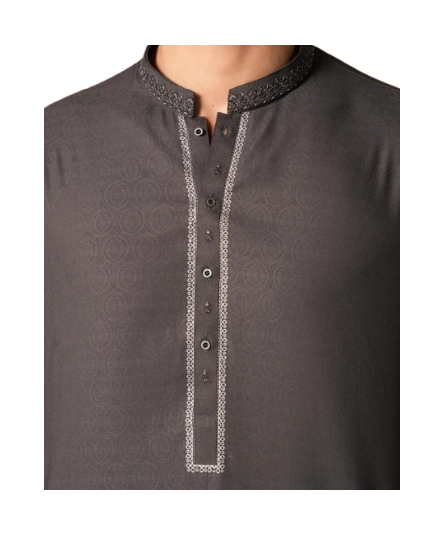 Charcoal Textured Formal Kurta