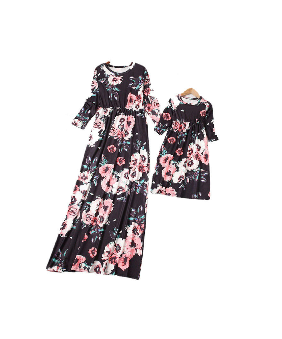 Black Floral Print Long Dress