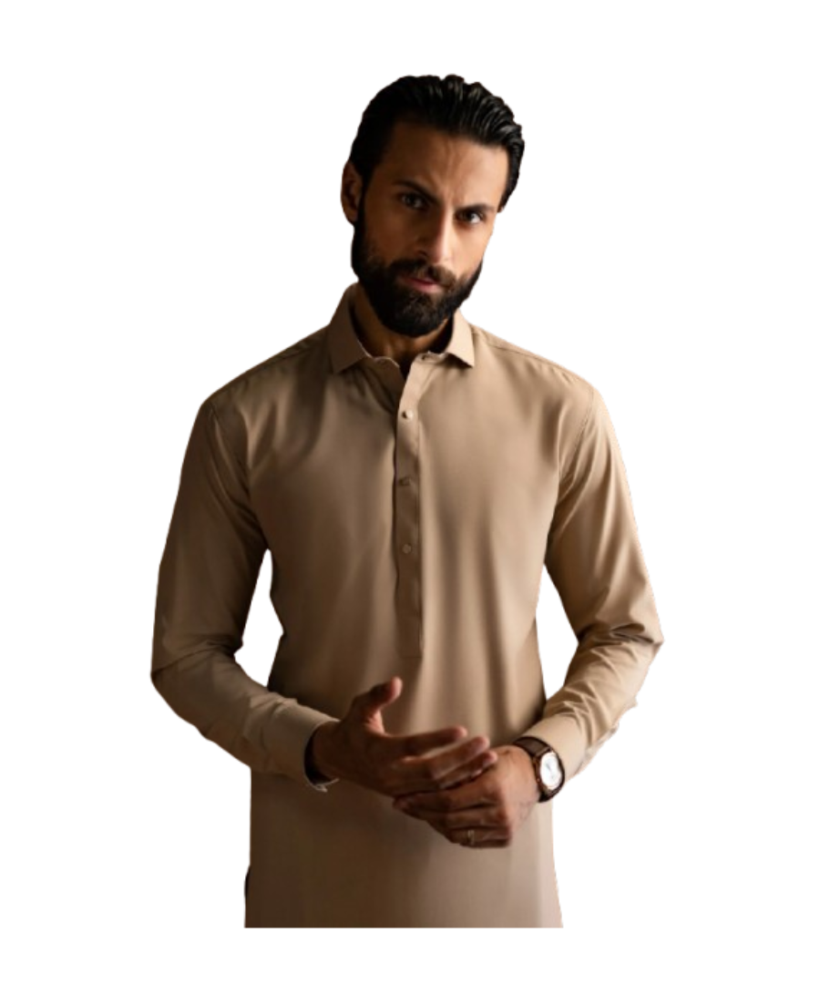 KHAKI BLENDED KAMEEZ SHALWAR