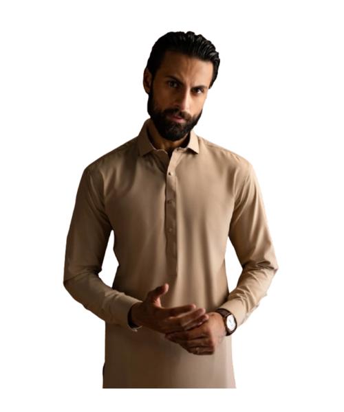 KHAKI BLENDED KAMEEZ SHALWAR