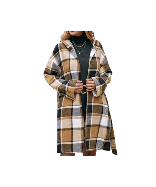 Plaid Woolen Hoodie Coat