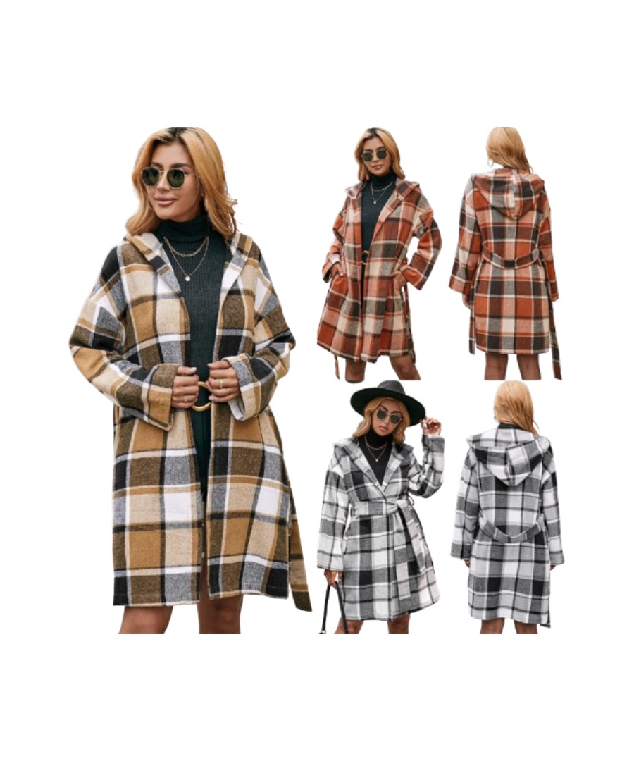 Plaid Woolen Hoodie Coat