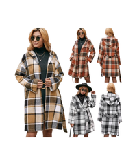 Plaid Woolen Hoodie Coat