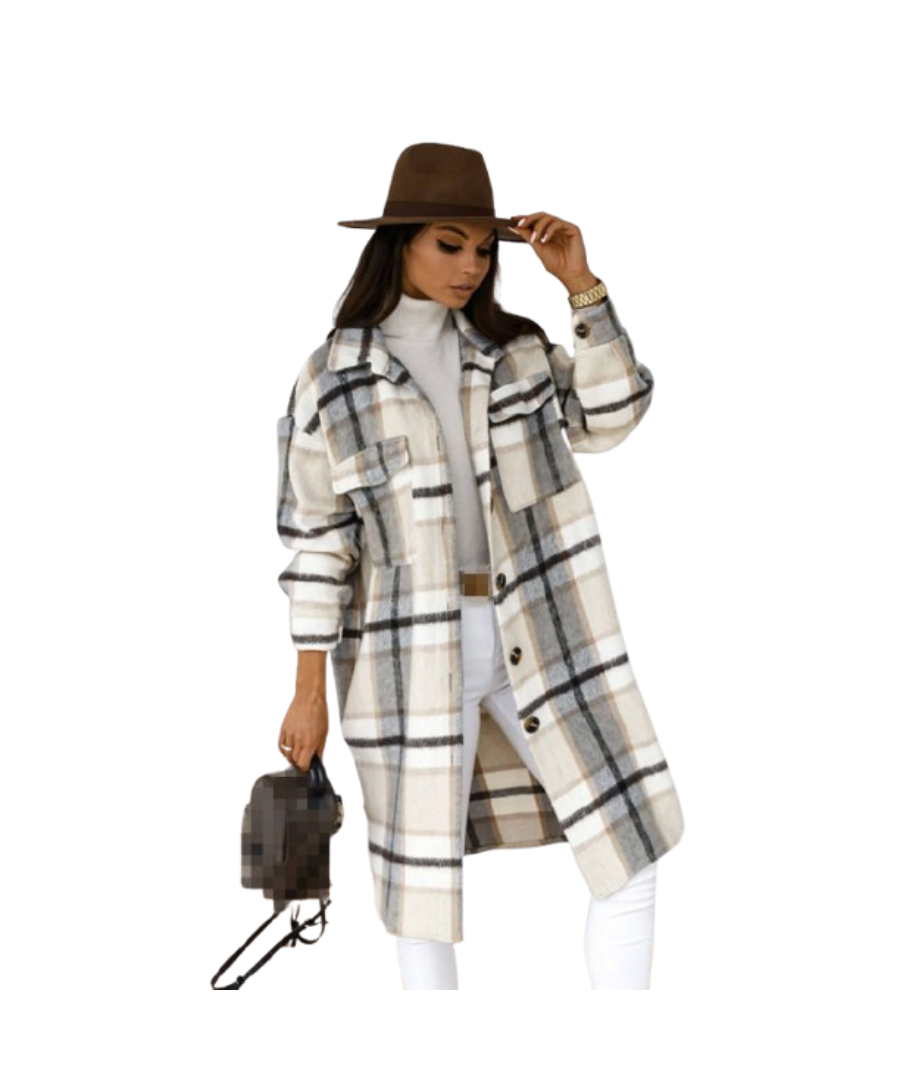 Printed Plaid Midi Long Coat