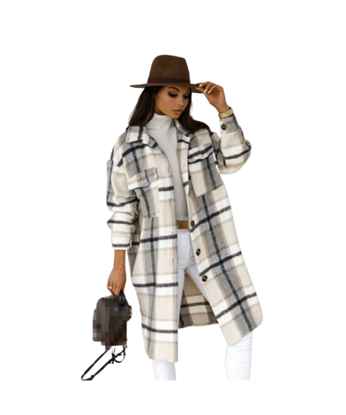 Printed Plaid Midi Long Coat