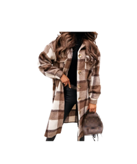 Printed Plaid Midi Long Coat