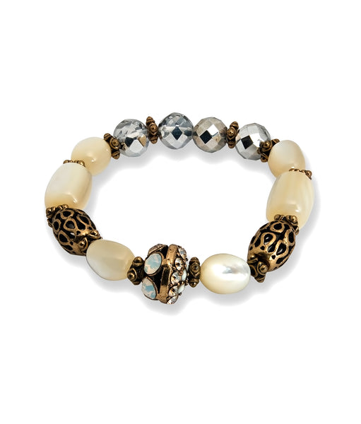 Elegant Vintage Pearl & Crystal Beaded Women’s Bracelet